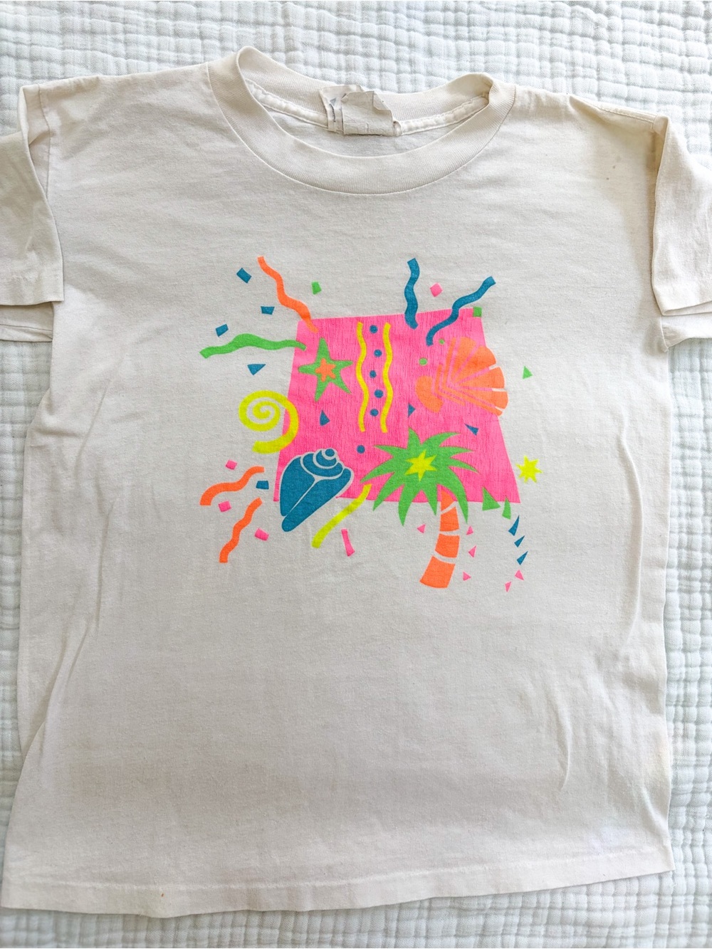 Vintage 80s 90s Neon Beach Graphic T Shirt Single Stitch One Size USA